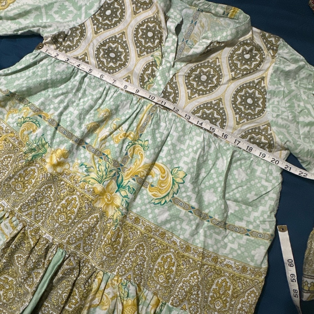 Bohemian Style Women’s M Tiered Mini Dress Tunic Paisley Floral Handmade Unique - Picture 9 of 11